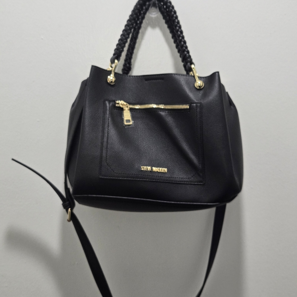 Steve Madden Black Shoulder Bag with Gold Accents
